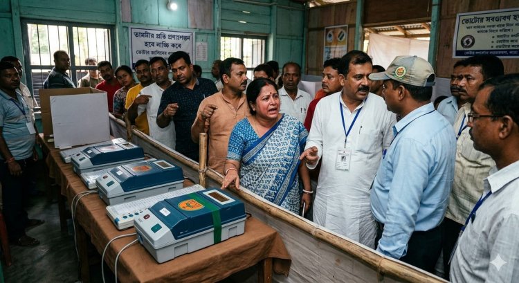 पश्चिम बंगाल चुनाव 2026: ईवीएम में भाजपा बटन पर टेप चिपकाने का आरोप